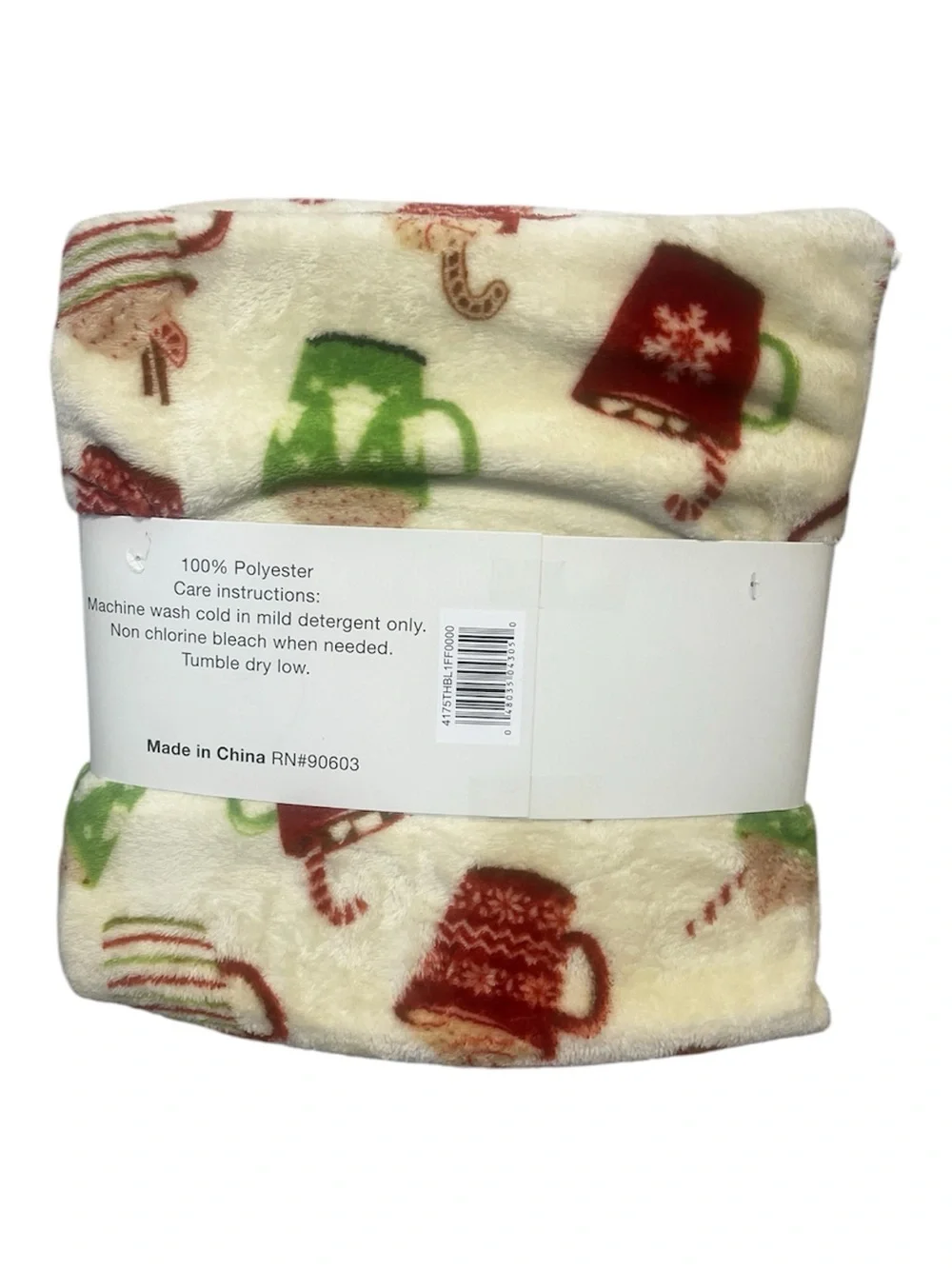 Ashley Cooper Cream Holiday Mug Plush Throw with Red & Green Accents
